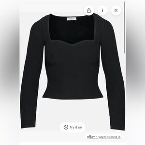 Babaton Black Long Sleeve sculpt Ribbed Top
